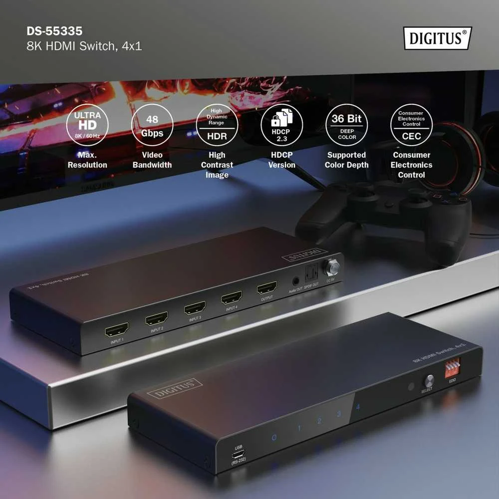 Assmann Electronic DIGITUS 4x1 HDMI jungtis 8K/60Hz