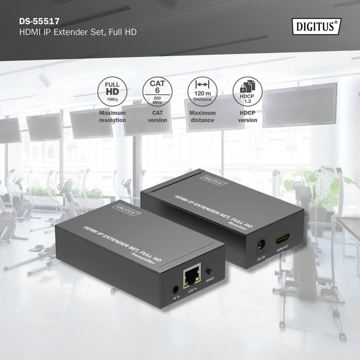 Digitus HDMI extenderių rinkinys su techniniais parametrais