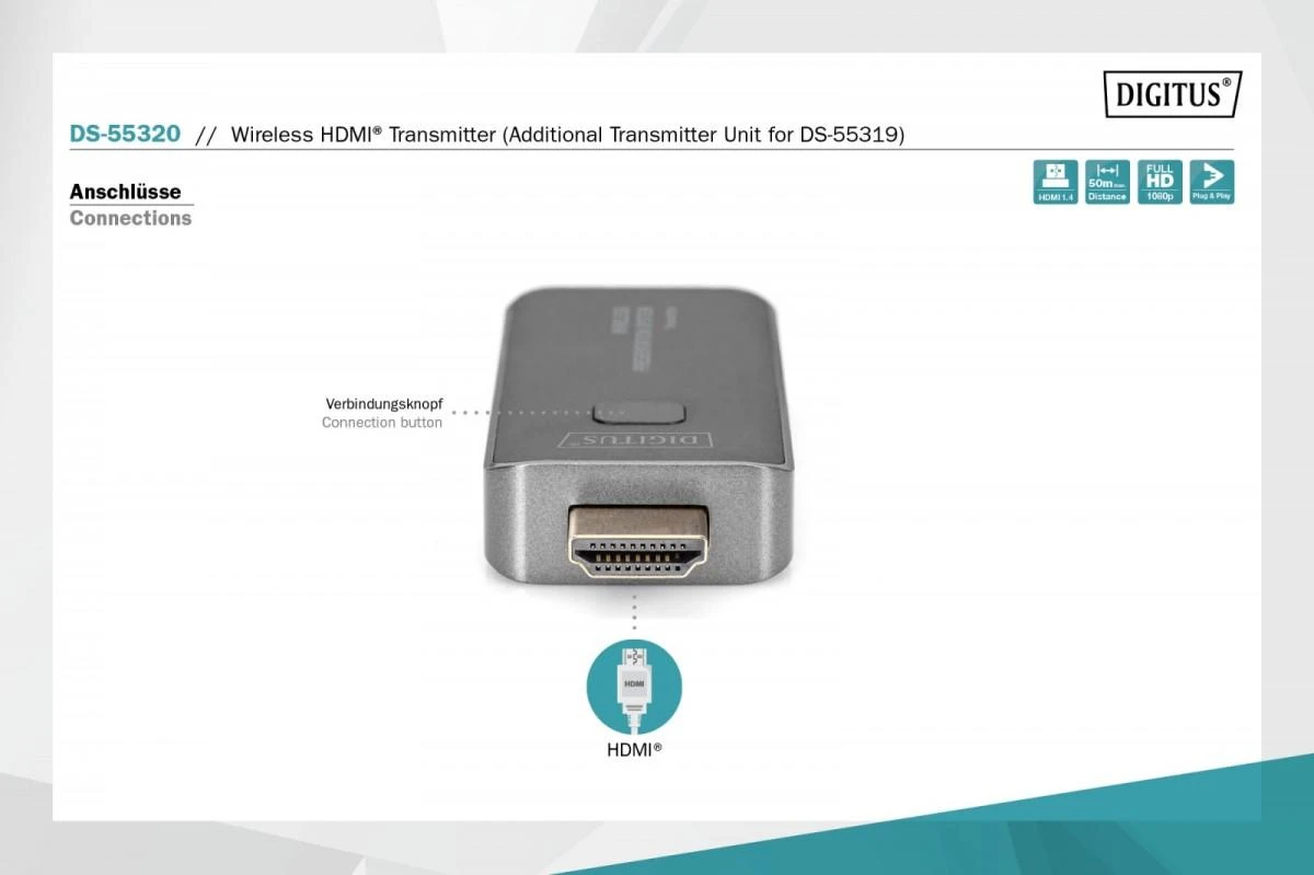 Assmann elektroninis DIGITUS belaidis HDMI siųstuvas, skirtas papildomam įrenginiui DS-55319