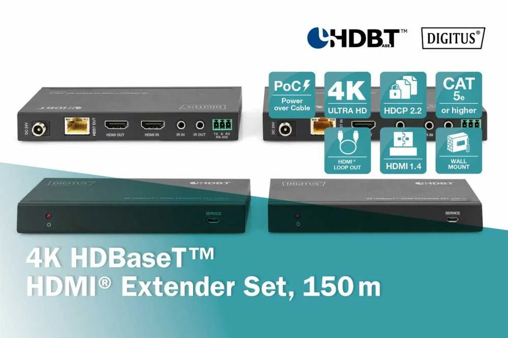 Assmann elektroninis DIGITUS HDBaseT HDMI prailginimo rinkinys 150m 4K/60Hz 18Gbps YUV 4:4:4 HDR