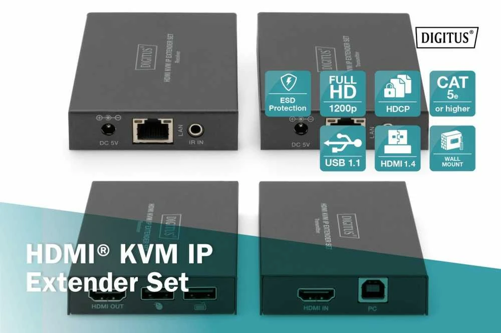 Assmann elektroninis DIGITUS HDMI KVM plėtiklio rinkinys per IP 150m Full HD 1080p