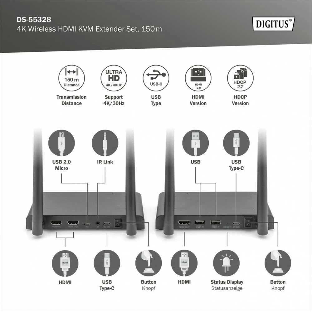 Digitus HDMI prailgintuvo techninių jungčių diagrama