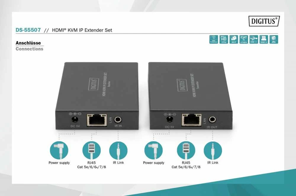 Assmann elektroninis DIGITUS HDMI KVM plėtiklio rinkinys per IP 150m Full HD 1080p