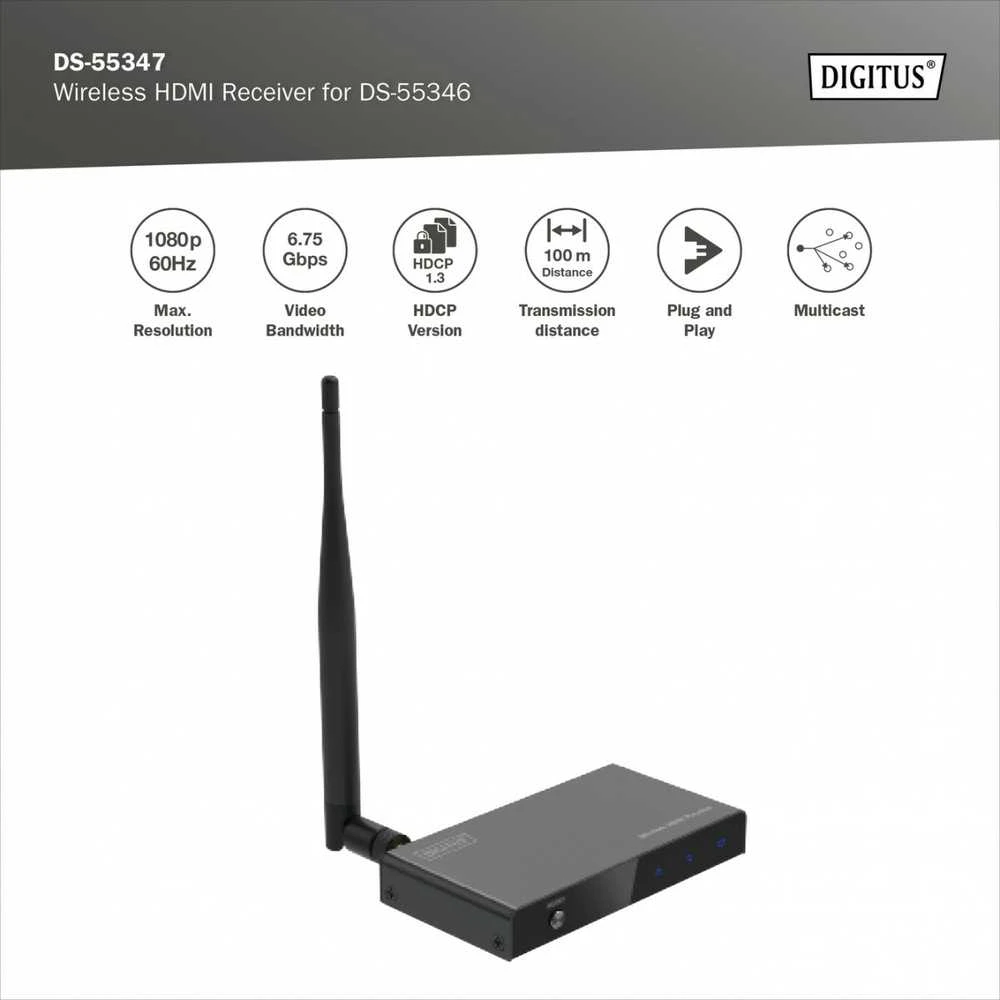 Digitus DS-55347 vaizdo ir garso signalų ilgintuvas AV imtuvas Juoda