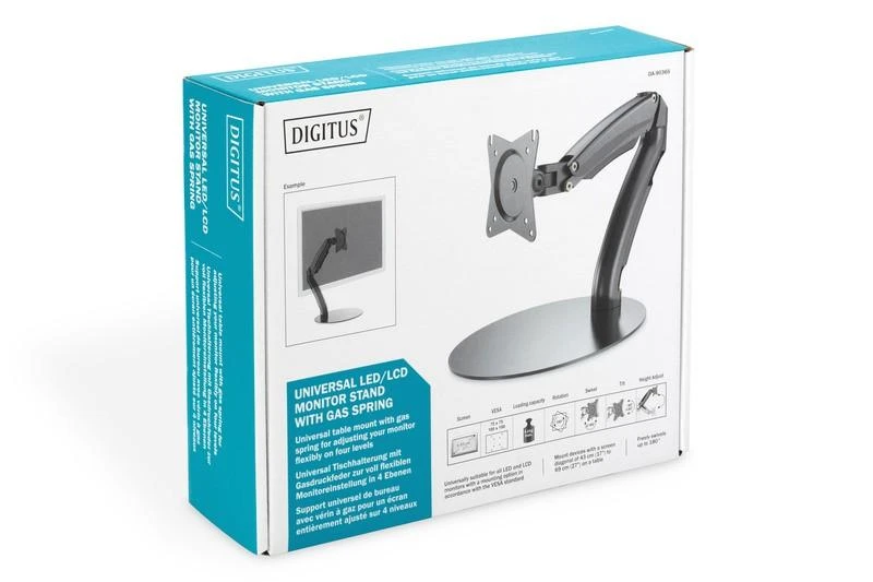 Assmann Electronic DIGITUS Digitus Stalinis stovas LCD/LED monitoriui iki 69cm 27 colių pilnai lankstus dujinis spyruoklinis laikiklis max apkrova 6.5kg max VESA 100x10