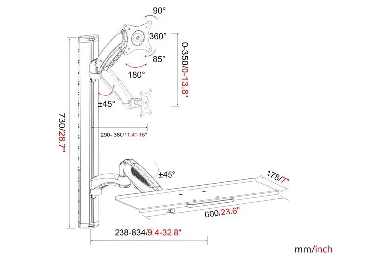 Assmann Electronic DIGITUS monitorius ir klaviatūros tvirtinimas prie sienos iki 27 colių dujų spyruoklinis laikiklis maks. 8KG VESA 75x75mm 100x100mm