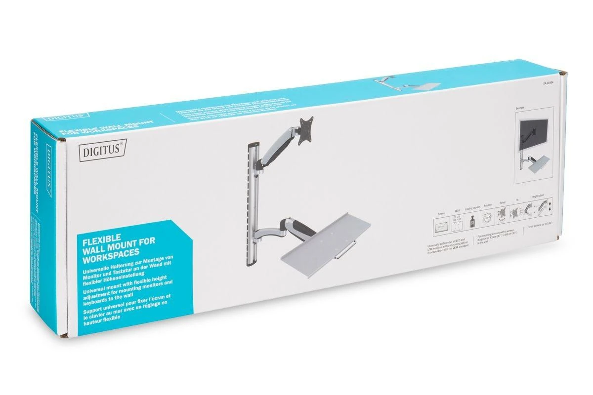 Assmann Electronic DIGITUS monitorius ir klaviatūros tvirtinimas prie sienos iki 27 colių dujų spyruoklinis laikiklis maks. 8KG VESA 75x75mm 100x100mm