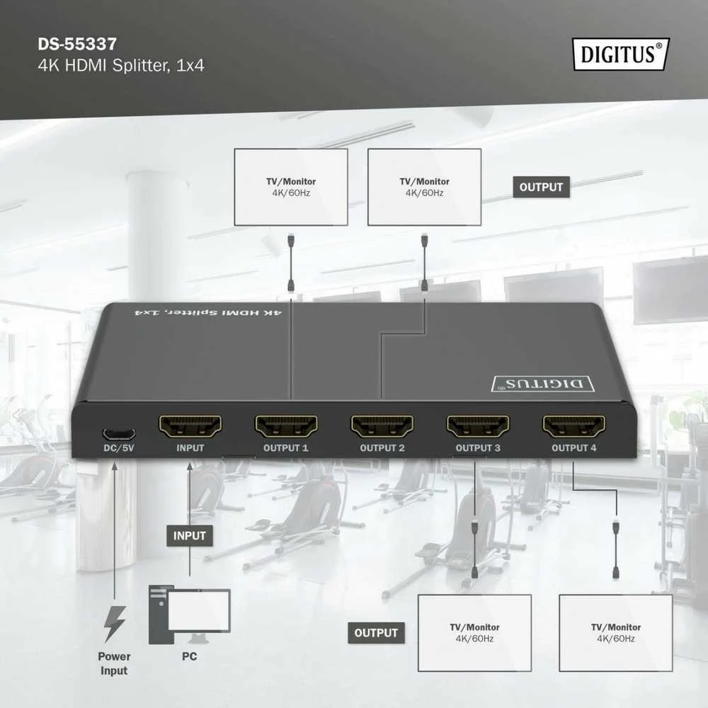 Digitus HDMI skirstytuvo pajungimo schema