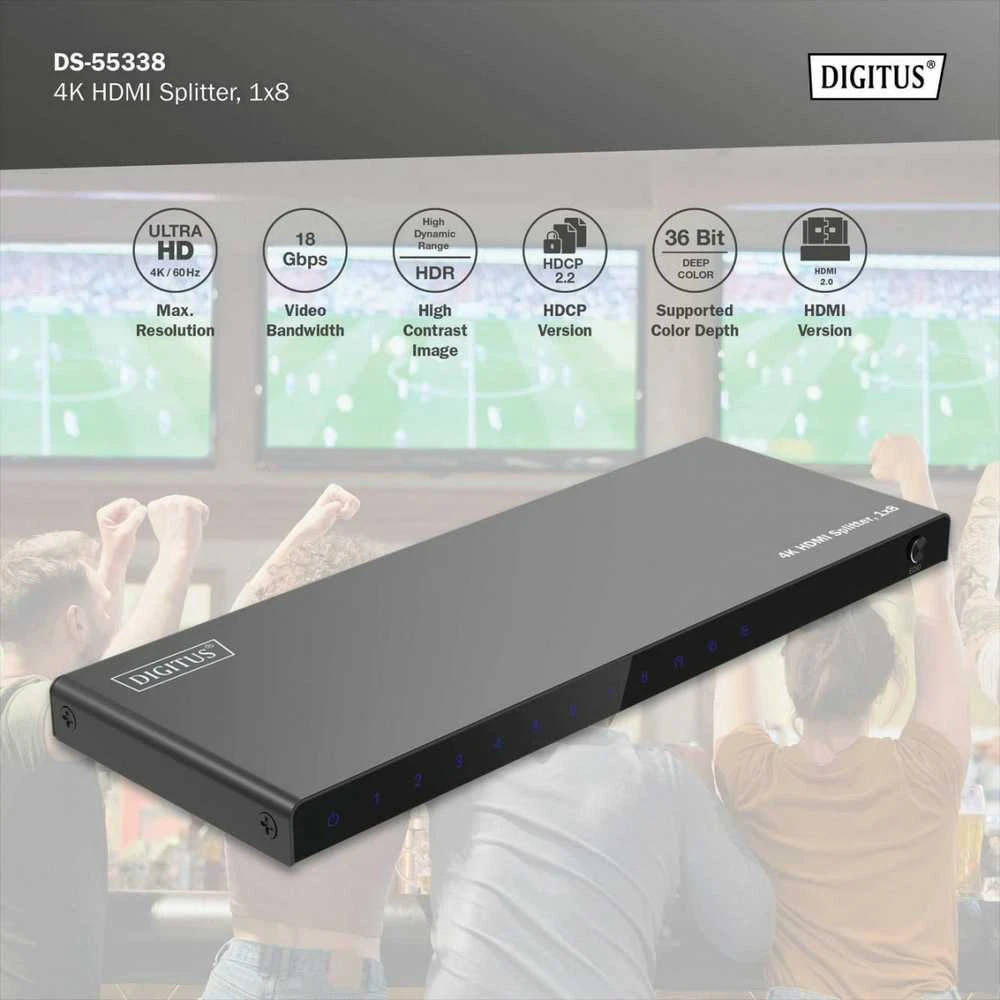 Assmann elektroninis DIGITUS 1x8 HDMI skirstytuvas 4K/60Hz HDCP 2.3 EDID valdymas