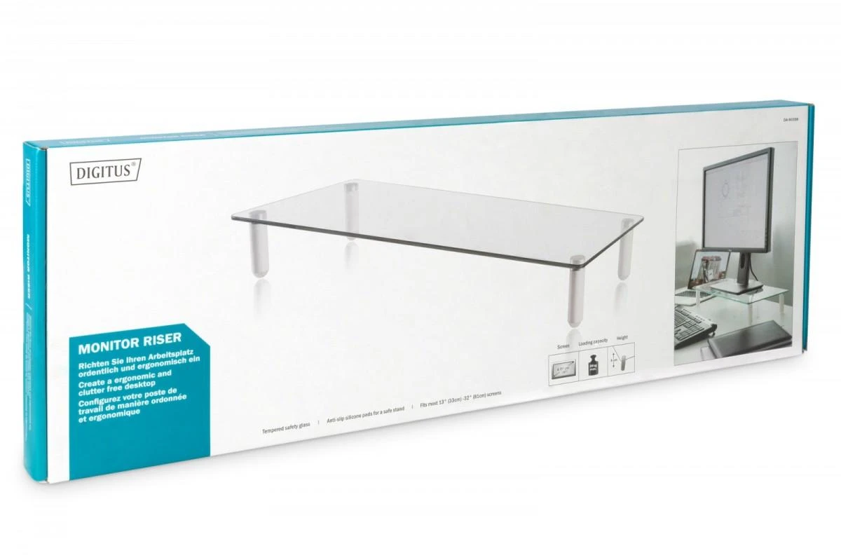 Laikiklis Assmann Electronic DIGITUS stiklinis monitoriaus stovas maks.20KG 56x21x8cm