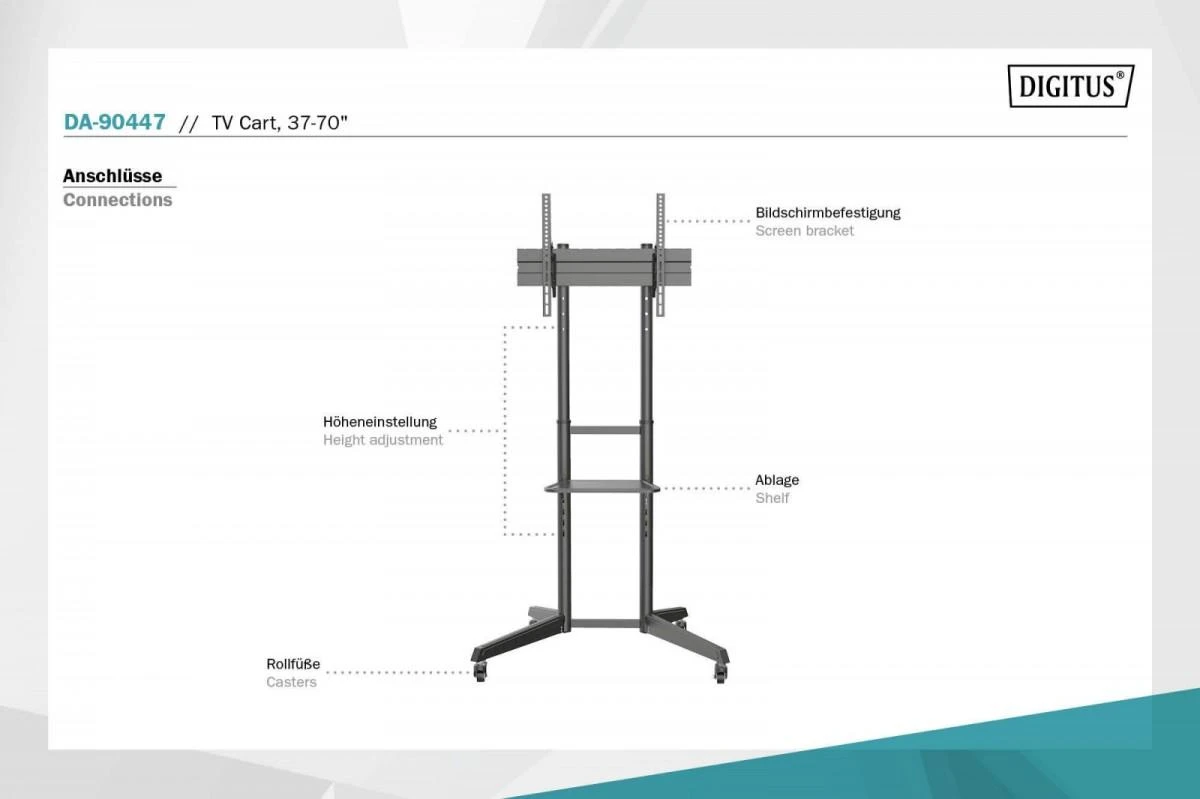 Laikiklis Digitus Skaitmenas | Grindinis stovas | DA-90447 | Vežimėliai ir stovai | 37-70 " | Maksimalus svoris (keliamoji galia) 50 kg | Juodas