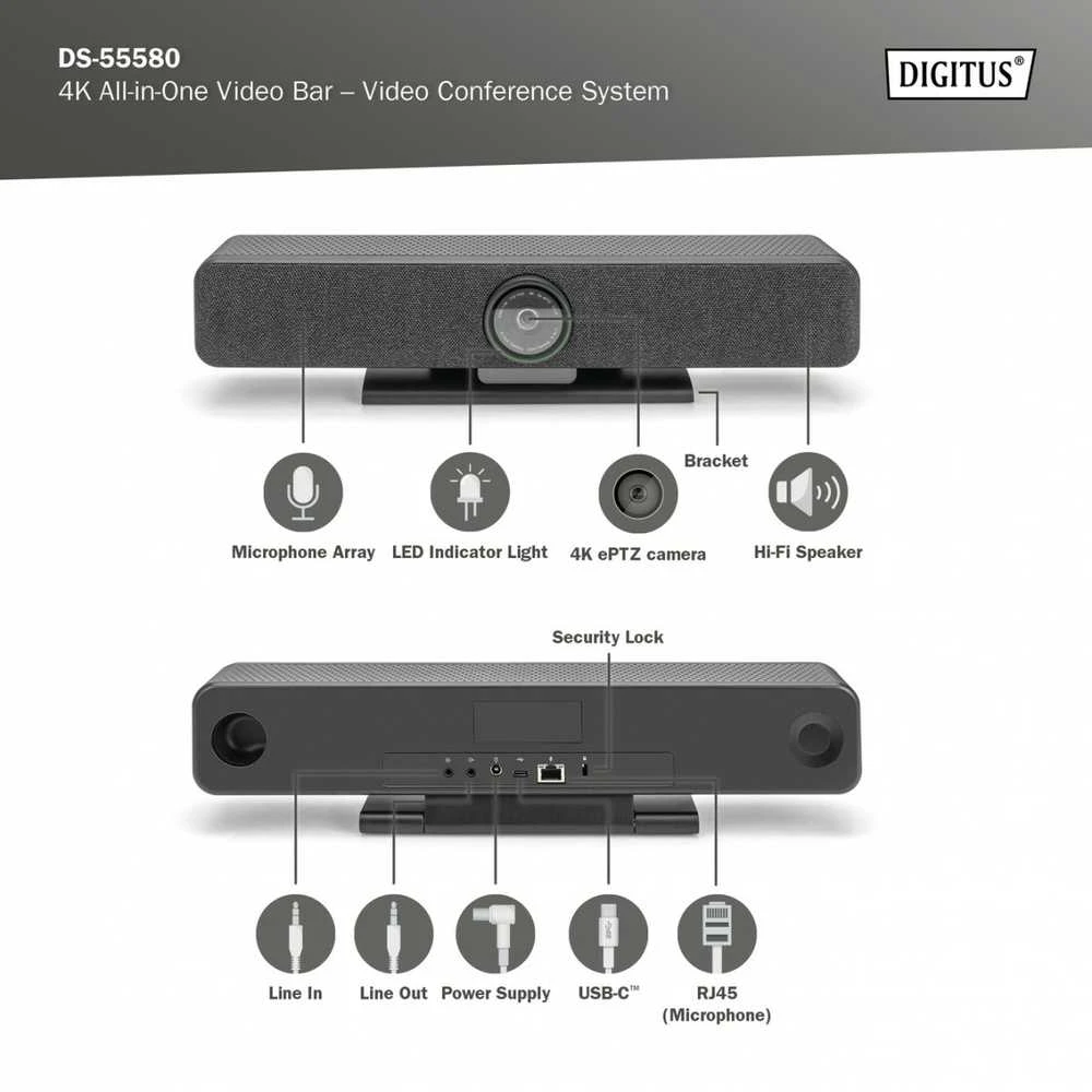 Digitus Skaitmenas | 4K All-in-One Video Bar Pro – vaizdo konferencijų sistema | DS-55580