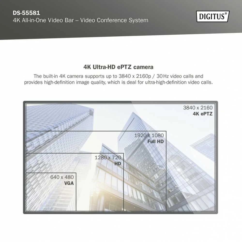 Digitus Skaitmenas | 4K „viskas viename“ vaizdo juosta – vaizdo konferencijų sistema | DS-55581