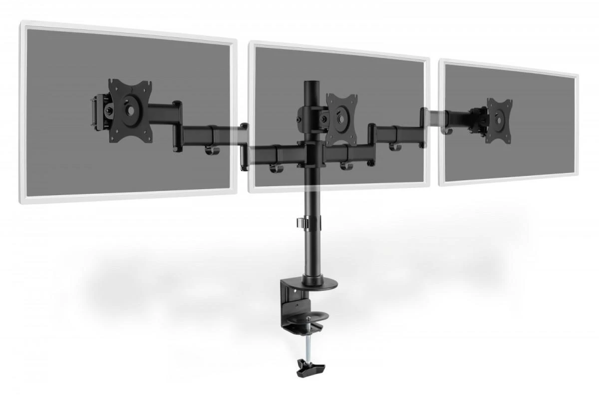 Assmann Electronic DIGITUS Universalus Tripple Monitorius Stovas su tvirtinimo mazgu Triple Monitorius Stalinis laikiklis juodas 90ø Swivel 45ø Tent rotat