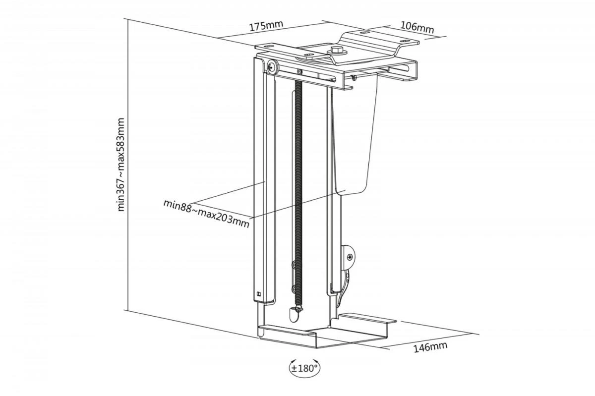 Laikiklis Digitus PC Table Mount | DA-90411 | 30-51 cm | Steel | Juodas