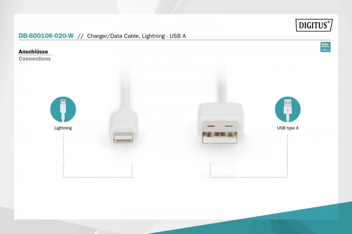 DIGITUS USB-A prie Lightning MFI C89, 2M | Skaitmenas