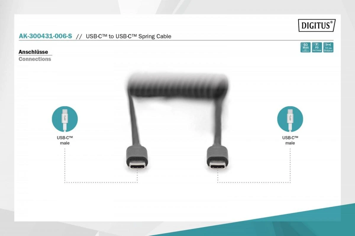 Kabelis USB Digitus USB-C - USB-C 1 m Juodas (AK-300431-006-S)
