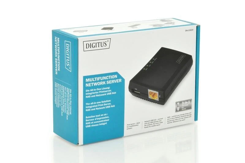 Assmann Electronic DIGITUS daugiafunkcis tinklo serveris 1xUSB2.0 spausdinimo serveris NAS ir tinklo USB šakotuvas 1xRJ45 10/100Mbps LAN