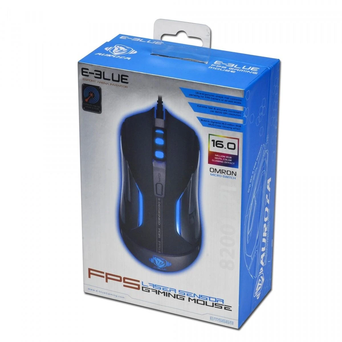 E-Blue Mėlyna E-mėlynas Auroza FPS Pelė su laidu, juoda, 8200DPI