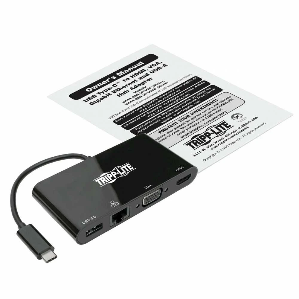 Eaton USB-C 4K HDMI, VGA, USB-A, GbE, HDCP kelių prievadų adapteris U444-06N-HV4GUB juodas