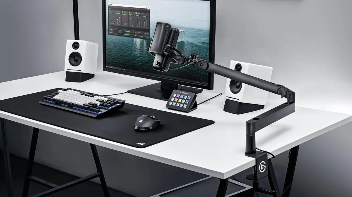 Elgato | Wave Mic Arm | 10AAN9901 | Viršutinės rankos darbo stalo prošvaisa (160 mm); Apatinės rankos darbo stalo prošvaisa (70 mm); Horizontalus siekis (740 mm); Vertikalus sukimas (90 ° aukštyn / 60 ° žemyn (alkūnė); Stalinis spaustukas išplečiamas iki 60 mm | Žemas profilis