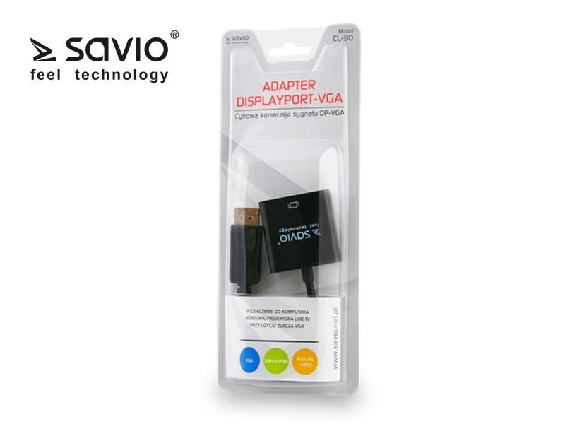 Savio DisplayPort į VGA adapteris pakuotėje