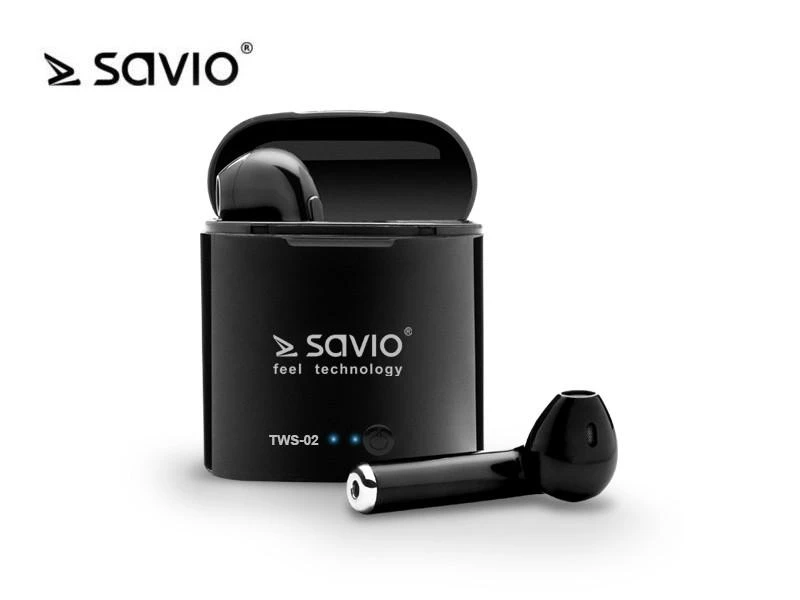 Belaidės ausinės Savio TWS-02, Bluetooth, su mikrofonu, juodos