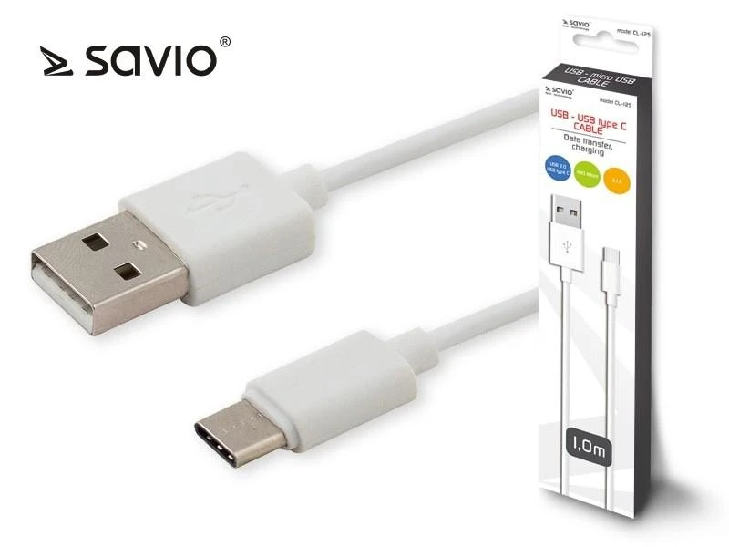 USB Kabelis - Savio CL-125 USB 2.0 1 m Baltas