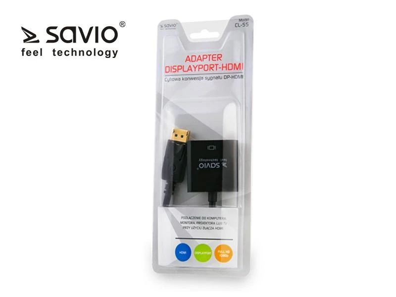 DisplayPort Adapteris - Savio CL-55 - 0,2 m HDMI A Tipo (Standartinis) Juodas