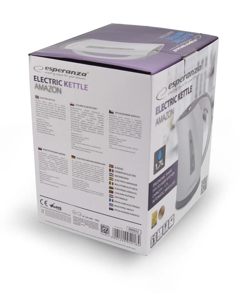 Virdulys electric Esperanza Amazon EKK022 (2200W 1.7l, beige color, graphite juodos spalvos)