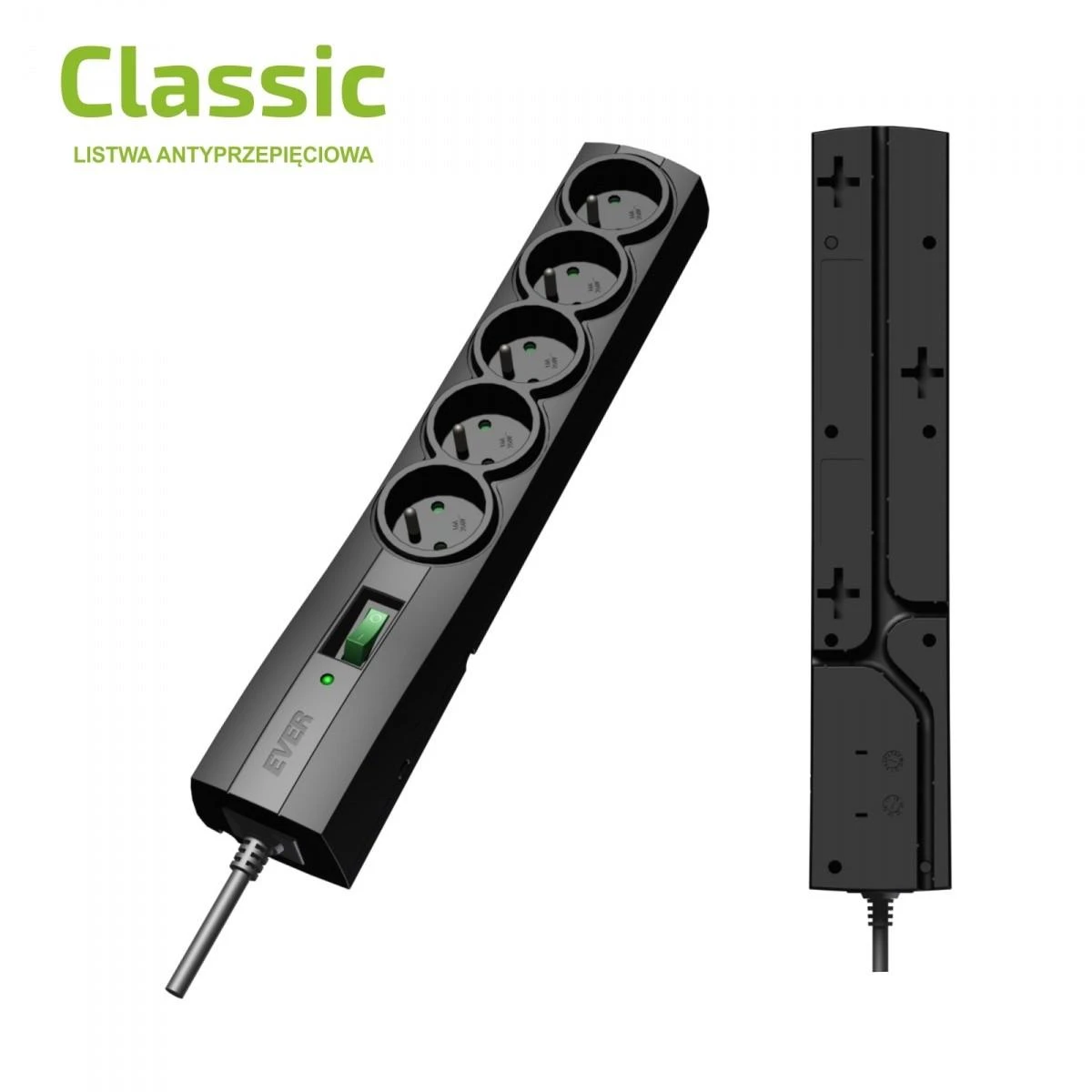 Ilgiklis - Ever Classic 3m Juodas 5 AC Lizdai 250V