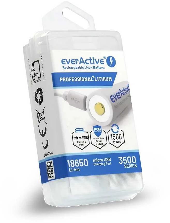 everActive USB įkraunamas 18650 3,7V 3500mAh akumuliatorius su PCM