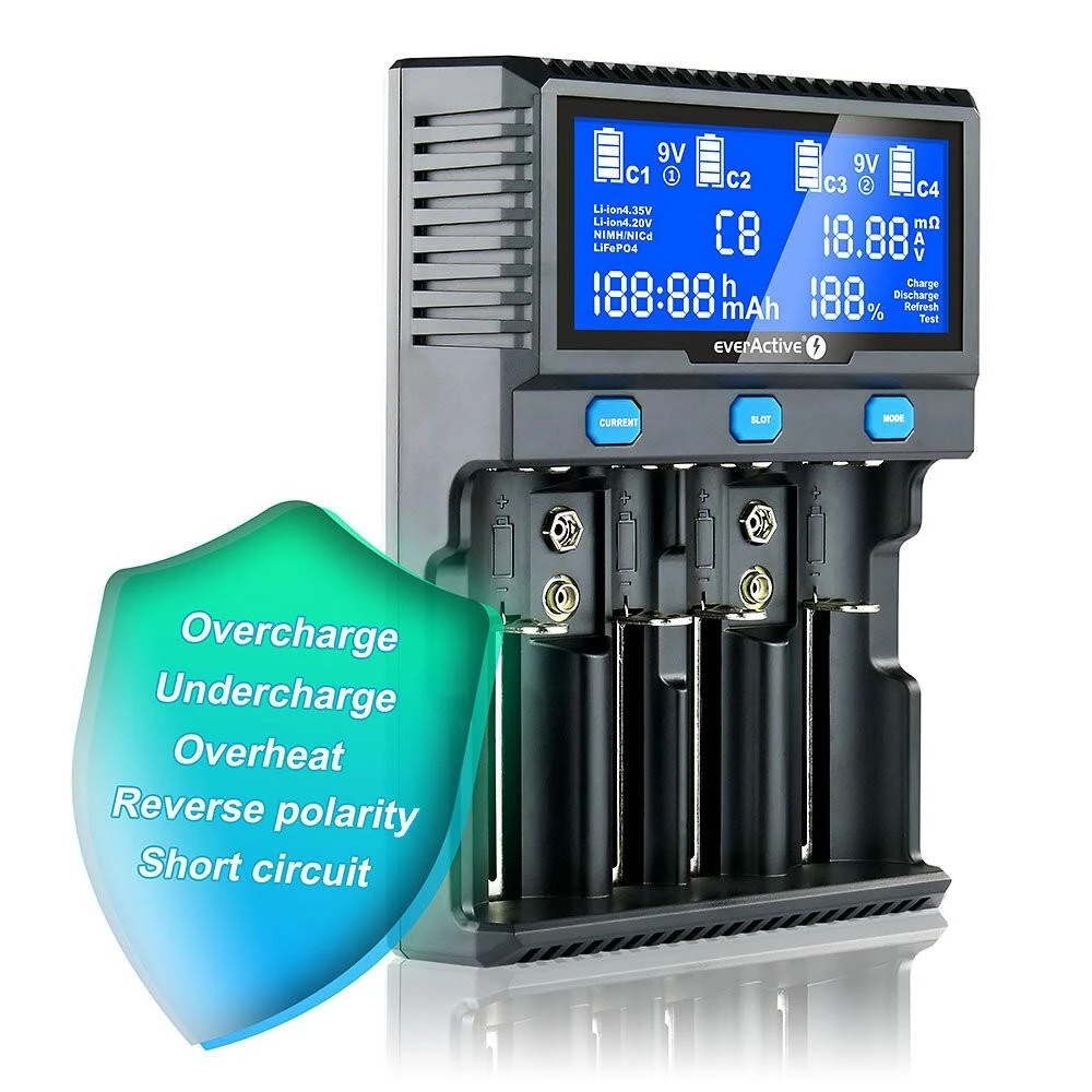 everActive profesionalus 4 x Ličio ir AA/AAA/C/D/9V Ni-MH akumuliatorių kroviklis UC4200