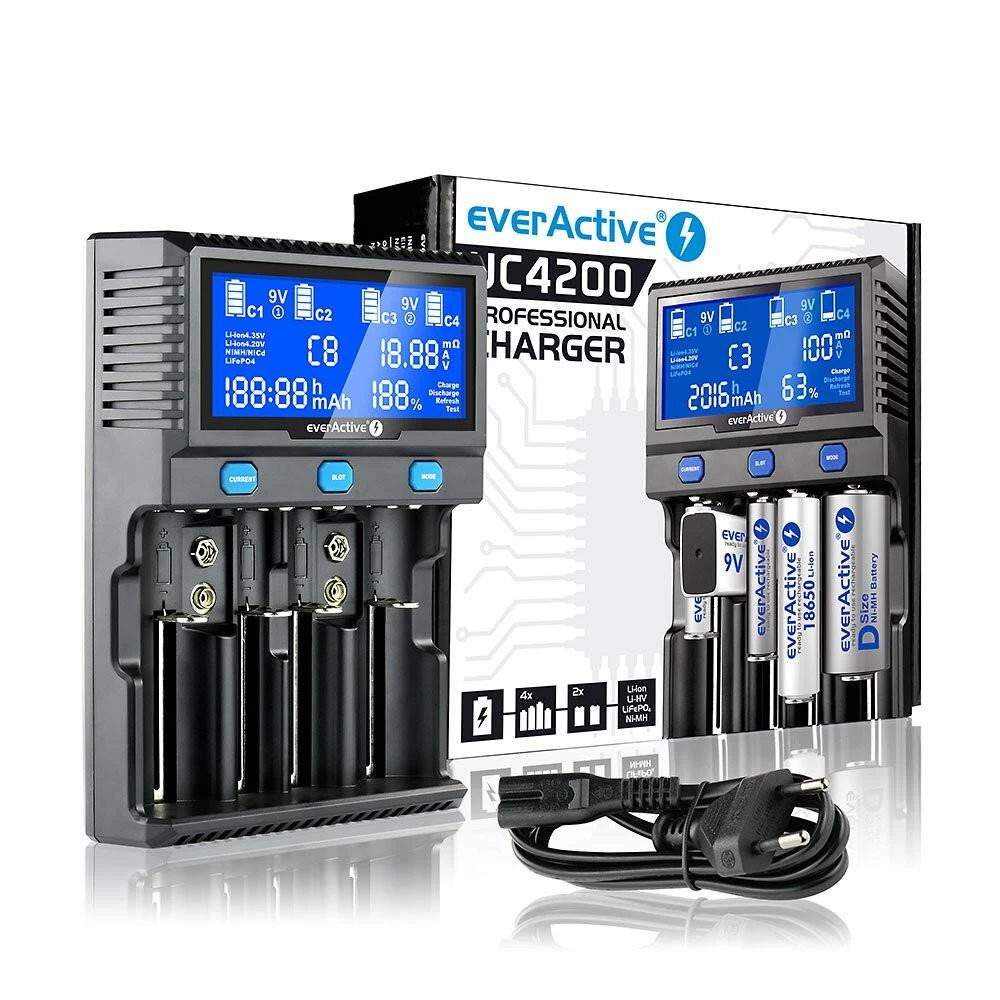 everActive profesionalus 4 x Ličio ir AA/AAA/C/D/9V Ni-MH akumuliatorių kroviklis UC4200