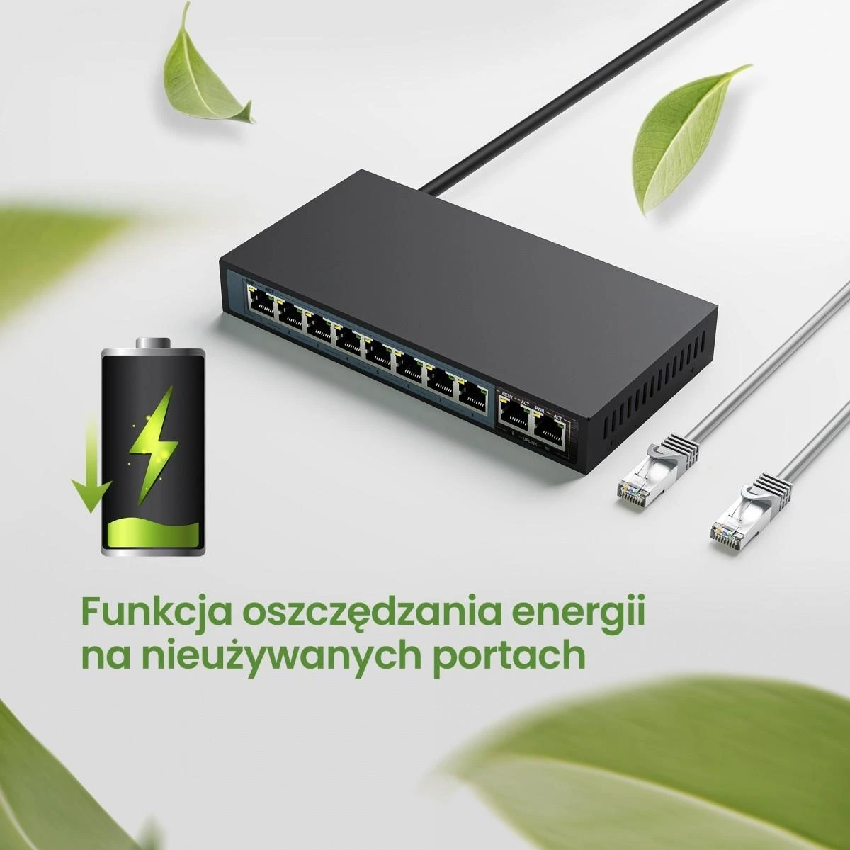 Šakotuvas EXTRALINK CERES 8 prievadų FastEthernet nevaldomas 96 W PoE jungiklis + 2x FE Up-Link