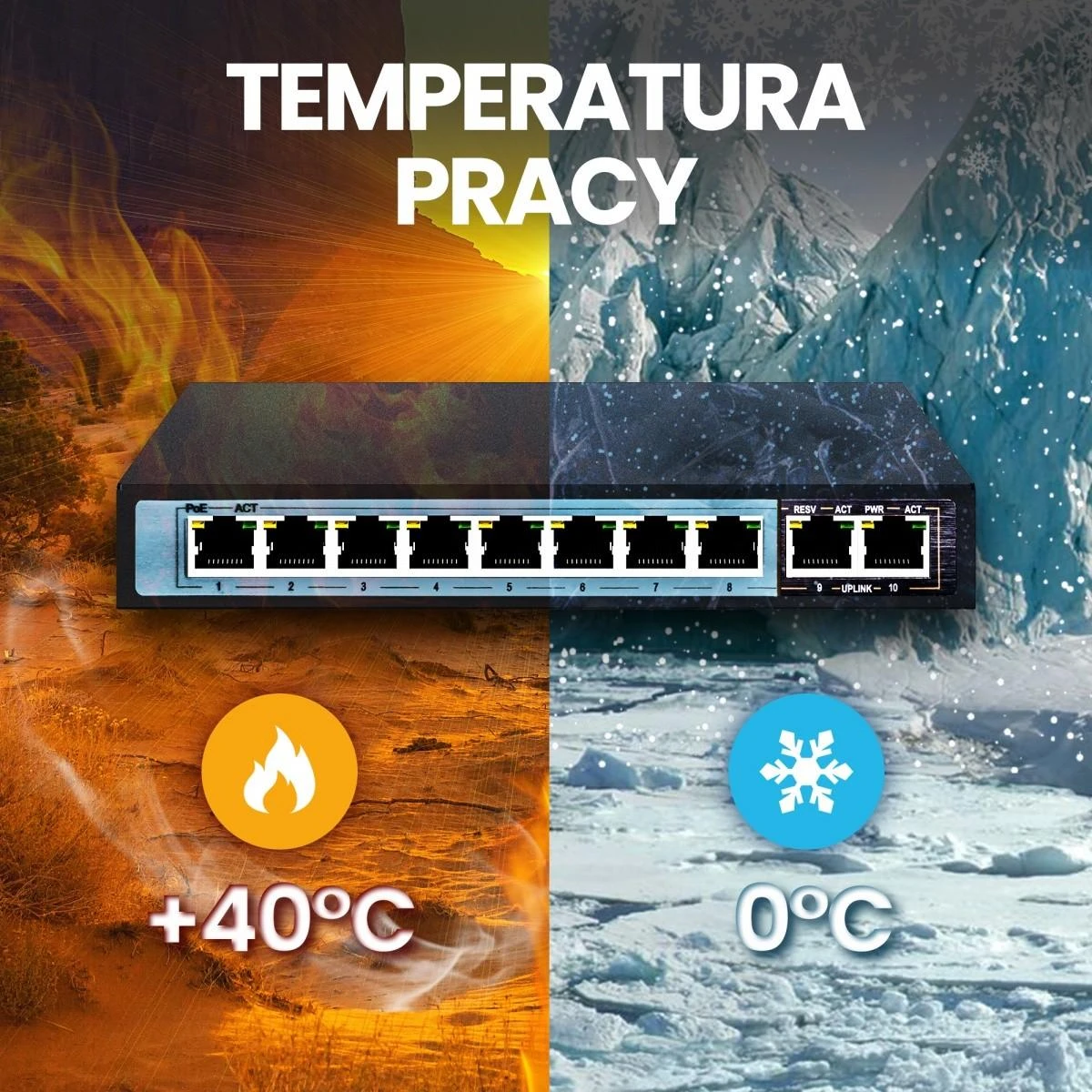 Šakotuvas EXTRALINK CERES 8 prievadų FastEthernet nevaldomas 96 W PoE jungiklis + 2x FE Up-Link