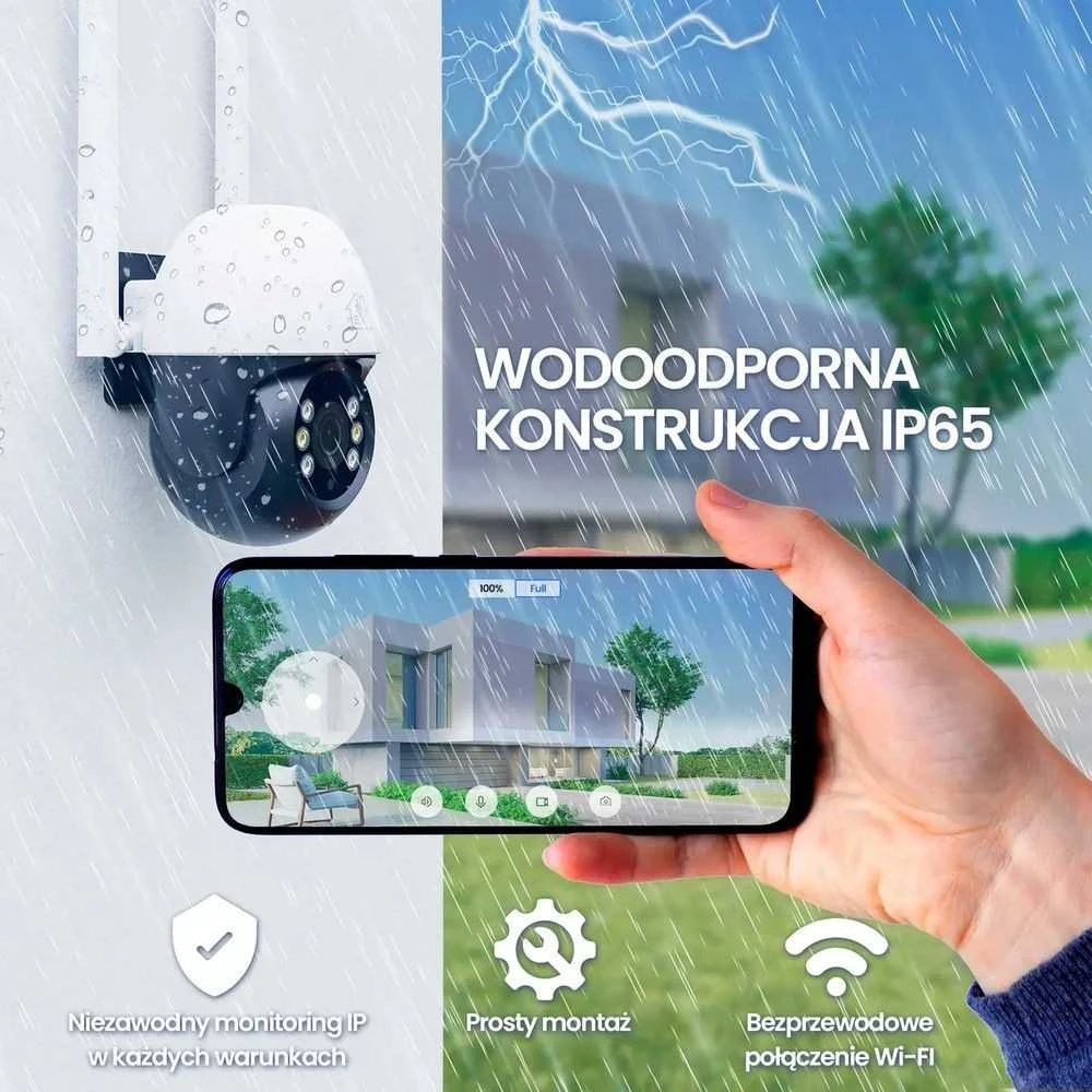 Bevielė išmanioji Wi-Fi lauko kamera, 3MP, 12V DC, valdoma PTZ 310°, IP65, balta, TUYA, Smart Life, Extralink