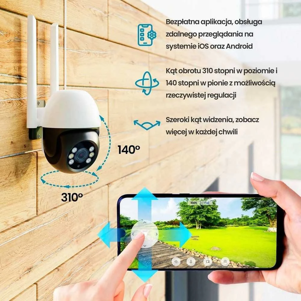 Bevielė išmanioji Wi-Fi lauko kamera, 3MP, 12V DC, valdoma PTZ 310°, IP65, balta, TUYA, Smart Life, Extralink