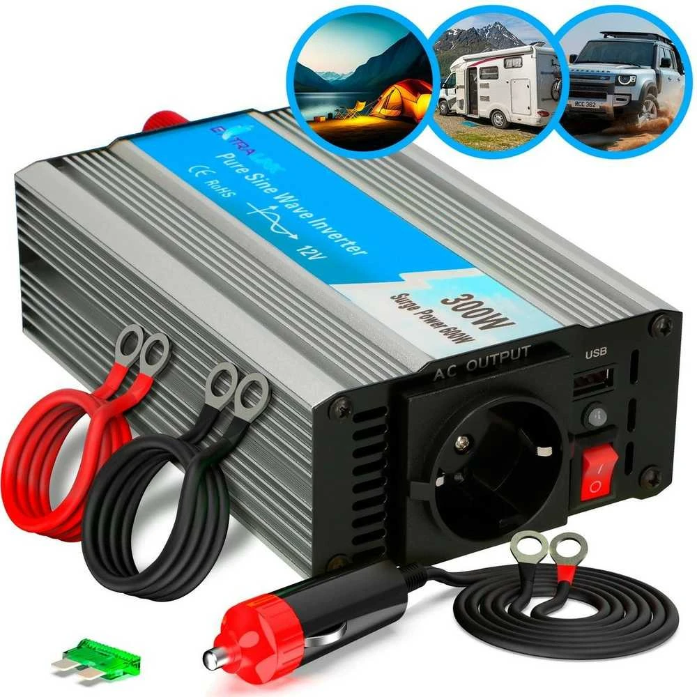 EXTRALINK automobilio įtampos keitiklis 12V-230V 300W grynas sinusas OPIP-300W