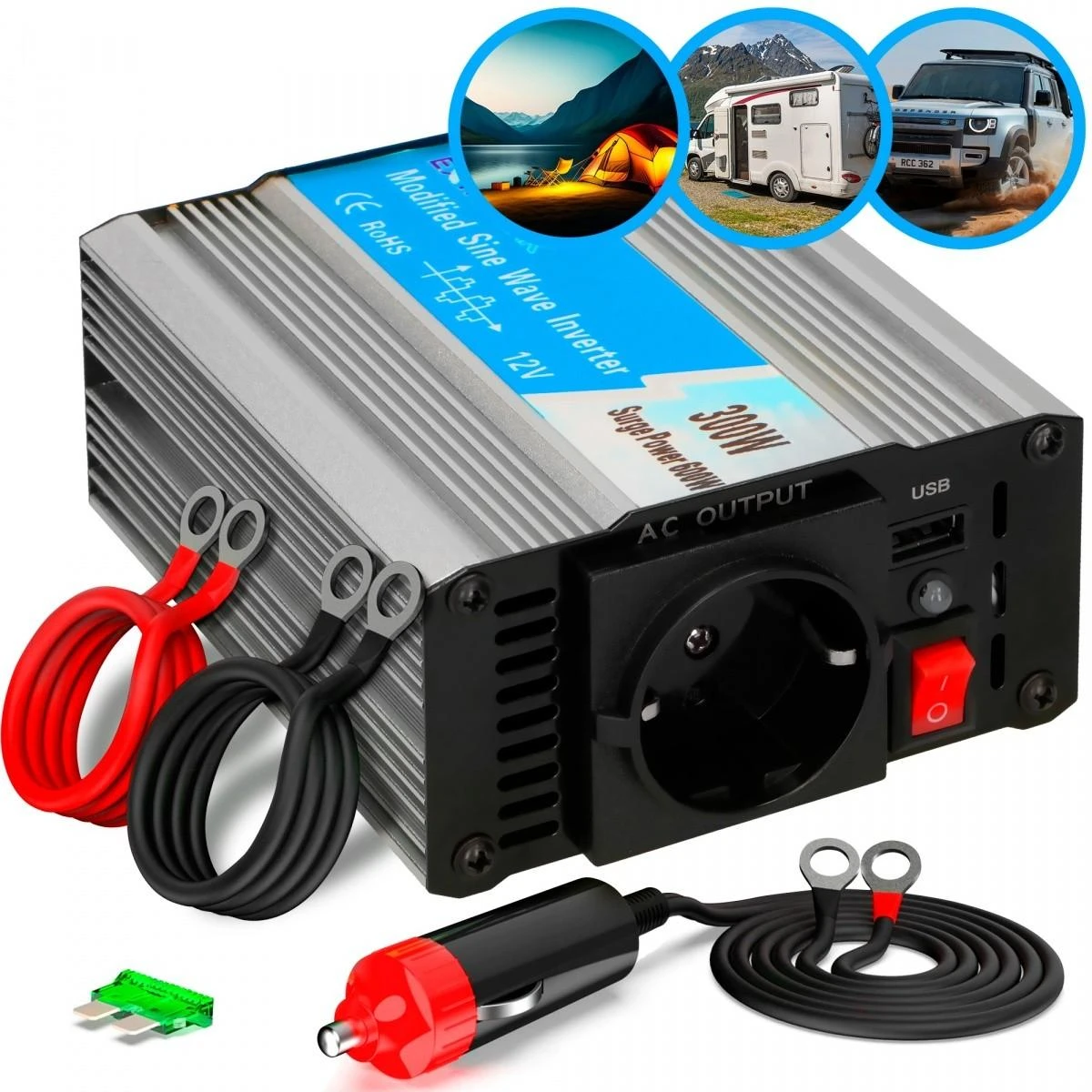 EXTRALINK automobilio įtampos keitiklis 12V-230V 300W grynas sinusas OPIP-300W
