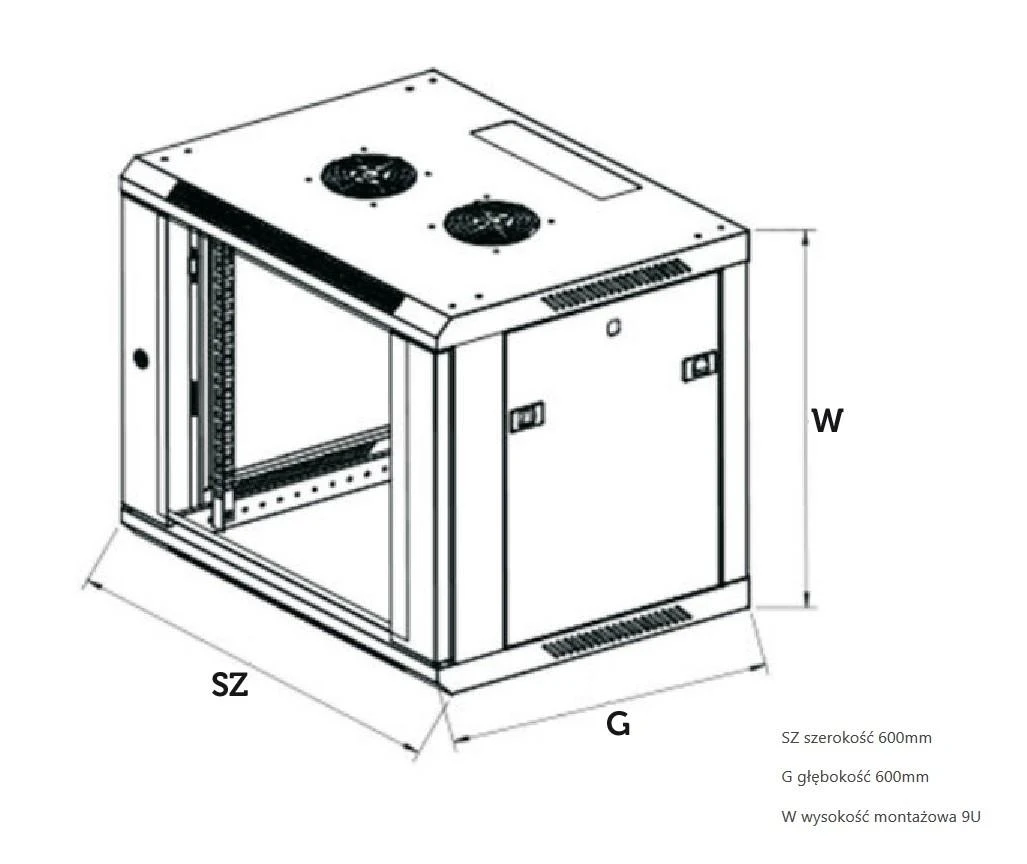 EXTRALINK 9U 600X600 ASP sieninė spintelė metalinių durų pilka