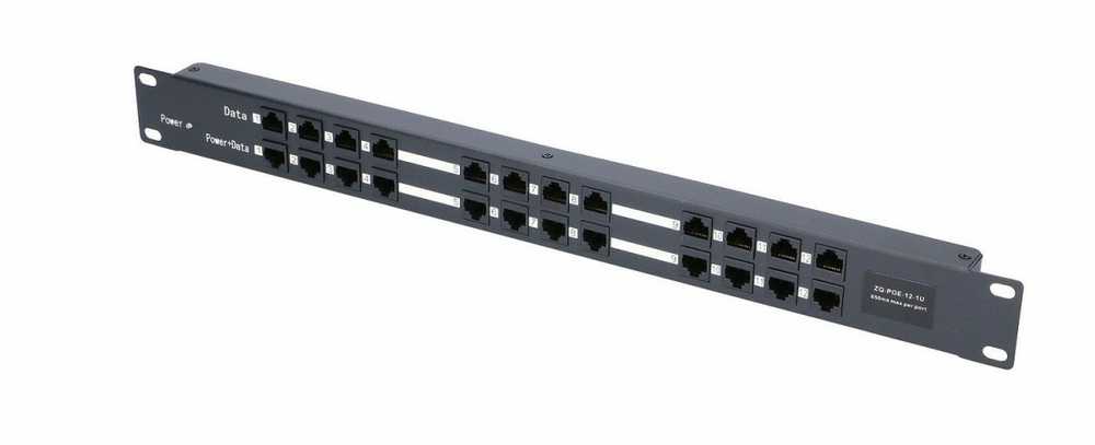 EXTRALINK 12 prievadų pasyvus PoE purkštukas / adapteris 10/100Mbps 12v ~ 48v DC stovas 19"