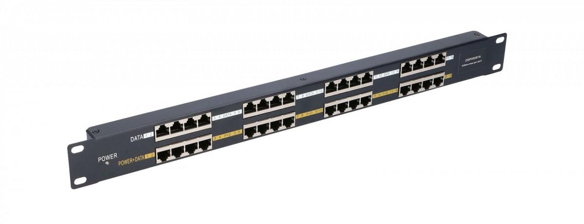 EXTRALINK 16 prievadų pasyvus PoE purkštukas / adapteris 10/100Mbps 12v ~ 48v DC stovas 19"