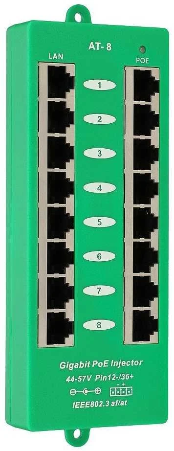 EXTRALINK aktyvus PoE purkštukas 8 prievadų gigabit 802.3af/at režimu A