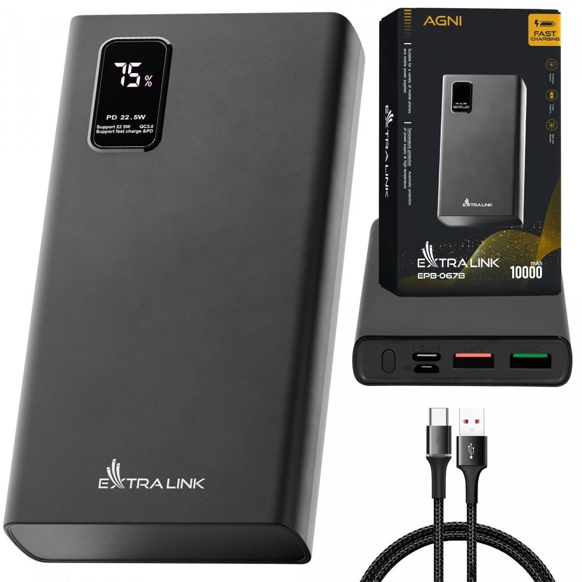 Atsarginis maitinimo šaltinis ("Power Bank") Powerbankas Extralink EPB-067B 10000mAh, juodas