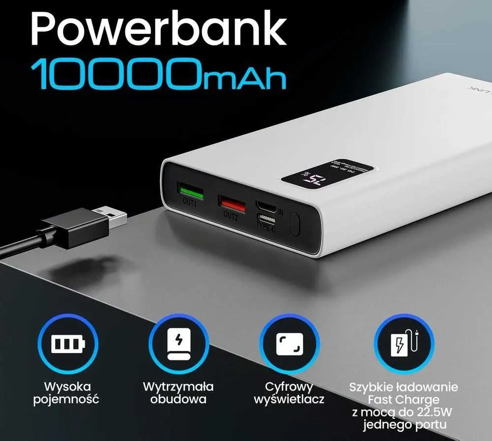 Extralink powerbank EPB-067B 10000mAh greito įkrovimo balta