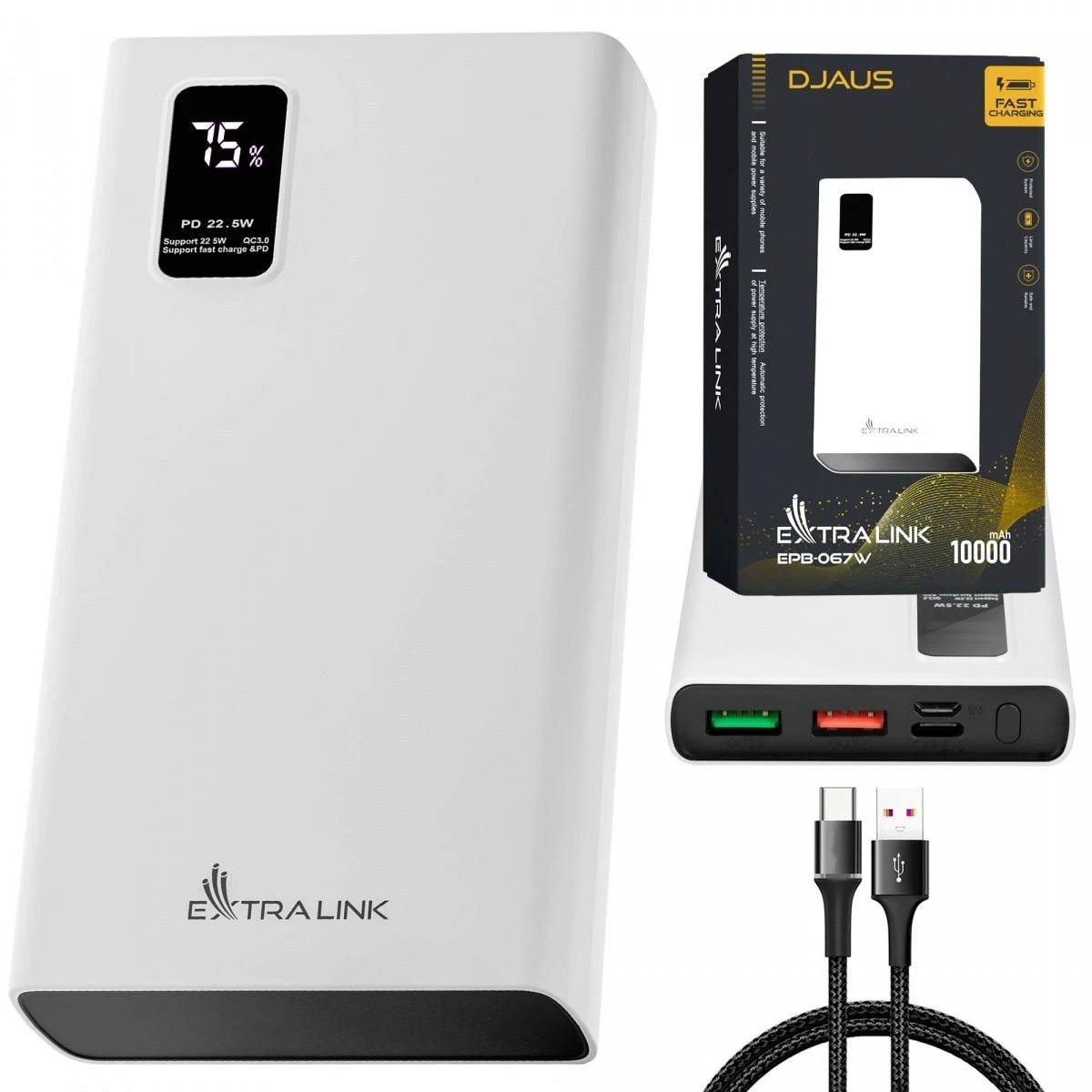 Extralink powerbank EPB-067B 10000mAh greito įkrovimo balta