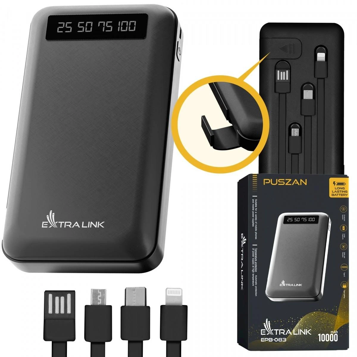 Extralink EPB-083 10000mAh Juodas | Powerbank | Power bank, USB-C