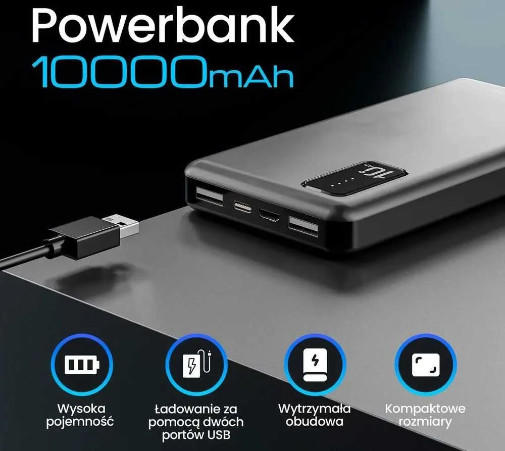 Extralink EPB-098B 10000mAh Juodas | Powerbank | Maitinimo blokas, USB-C