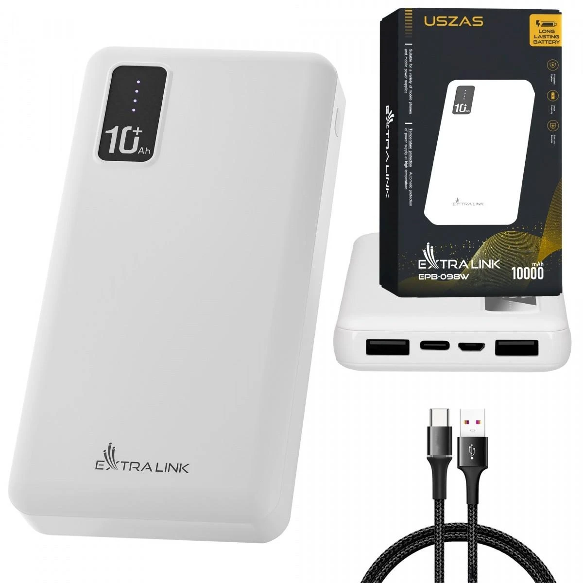 Atsarginis maitinimo šaltinis ("Power Bank") Atsarginis maitinimo šaltinis ("Power Bank") Extralink EPB-098W 10000mAh 5V
